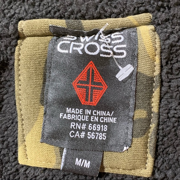 Swiss Cross Men's Jacket Camo Faux Shearling Lined Olive Green Hooded - Picture 6 of 12